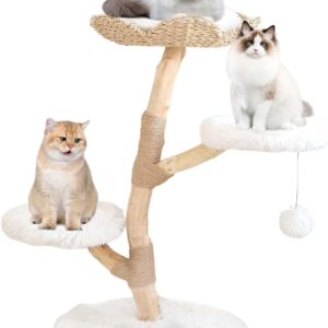 Modern Cat Tree Natural Wood Cat Climbing Tower for Indoor Cats