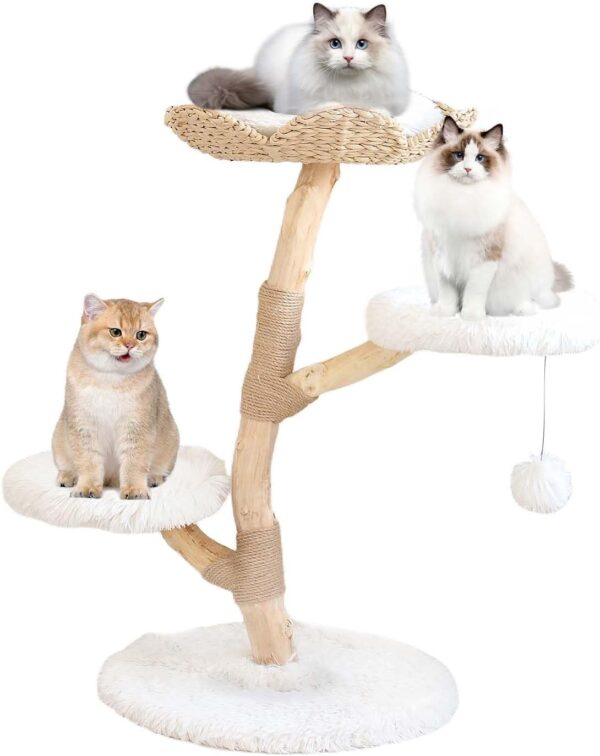 Modern Cat Tree Natural Wood Cat Climbing Tower for Indoor Cats