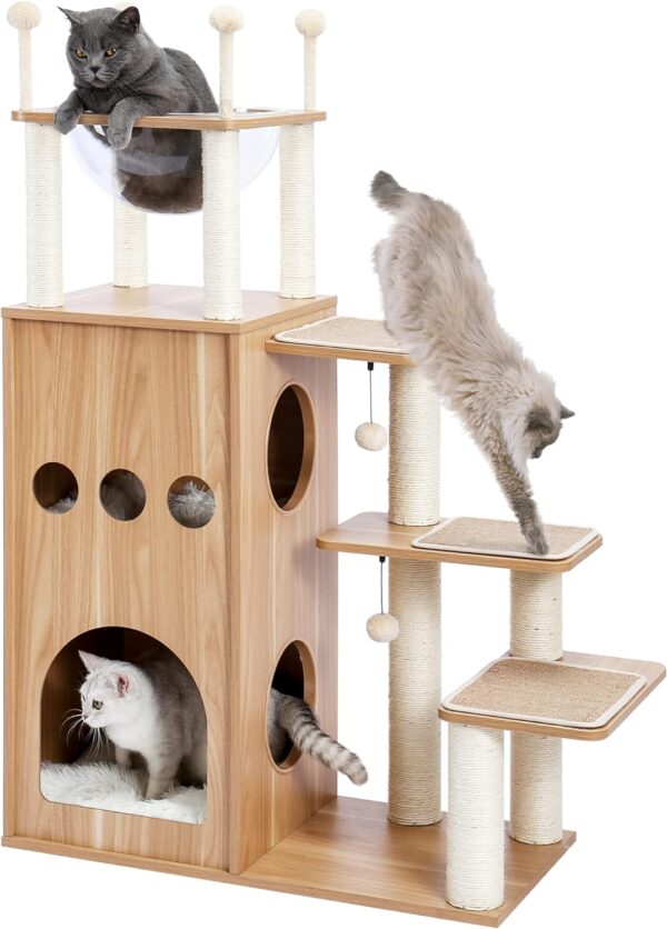 Wood Cat Tower Heavy Duty with Scratch Post for Indoor Big Cats